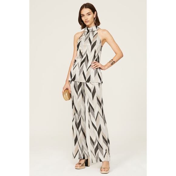 Trina Turk Jocular Geometric Chevron Silver Metallic Mock Neck Sleeveless Top XS - Picture 3 of 15